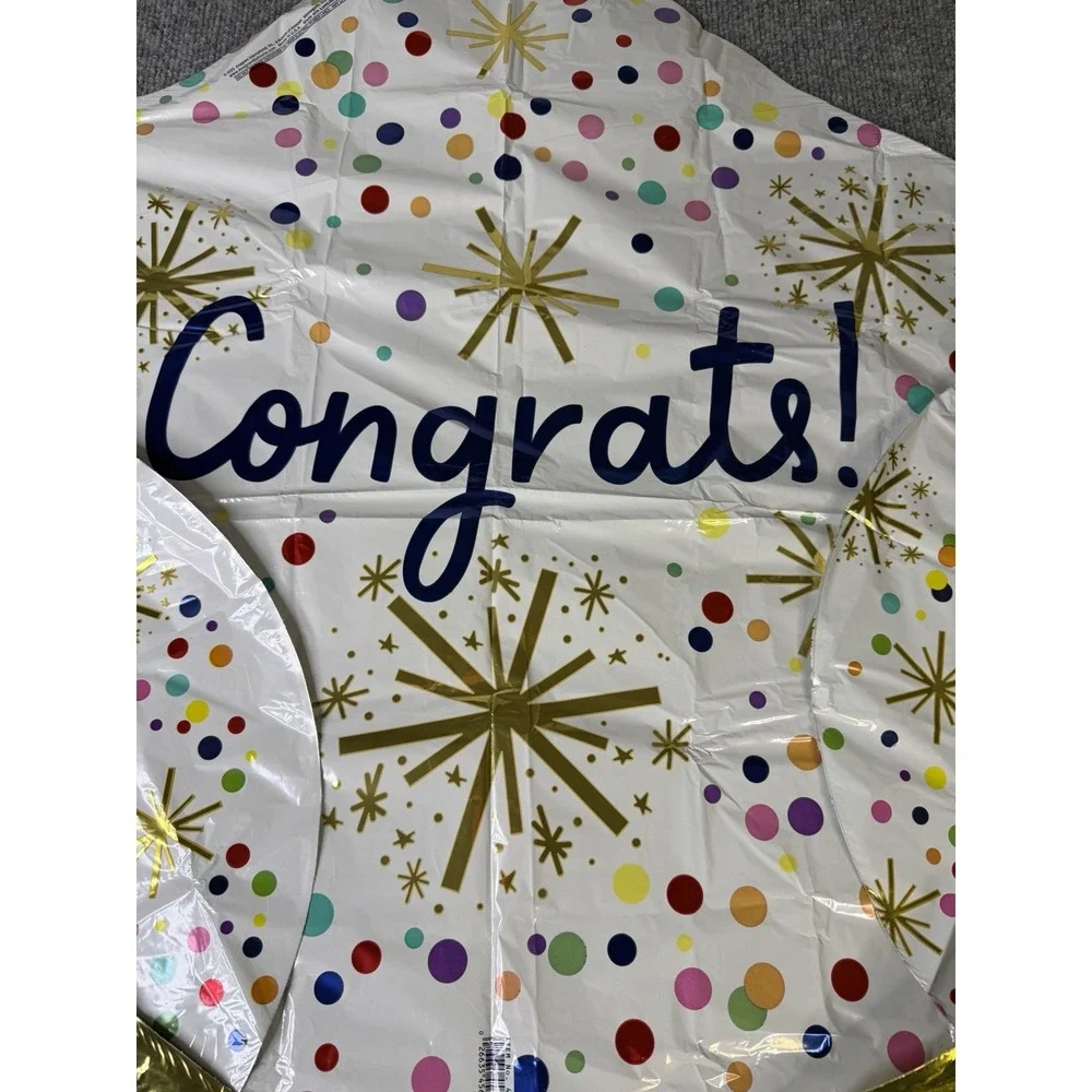 Congrats‎ Graduation Balloon Set of 5 Gold & Confetti Helium Foil Balloons